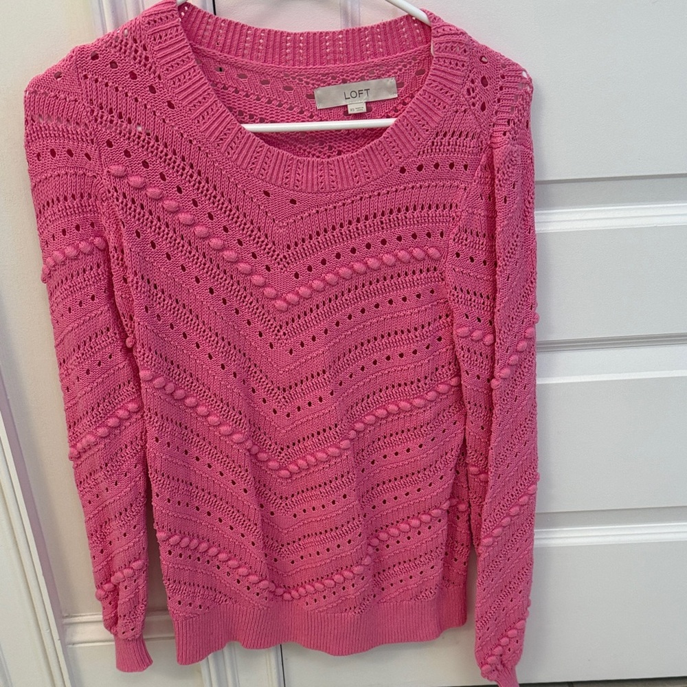 LOFT Women's Vibrant Pink Crew Neck Sweater